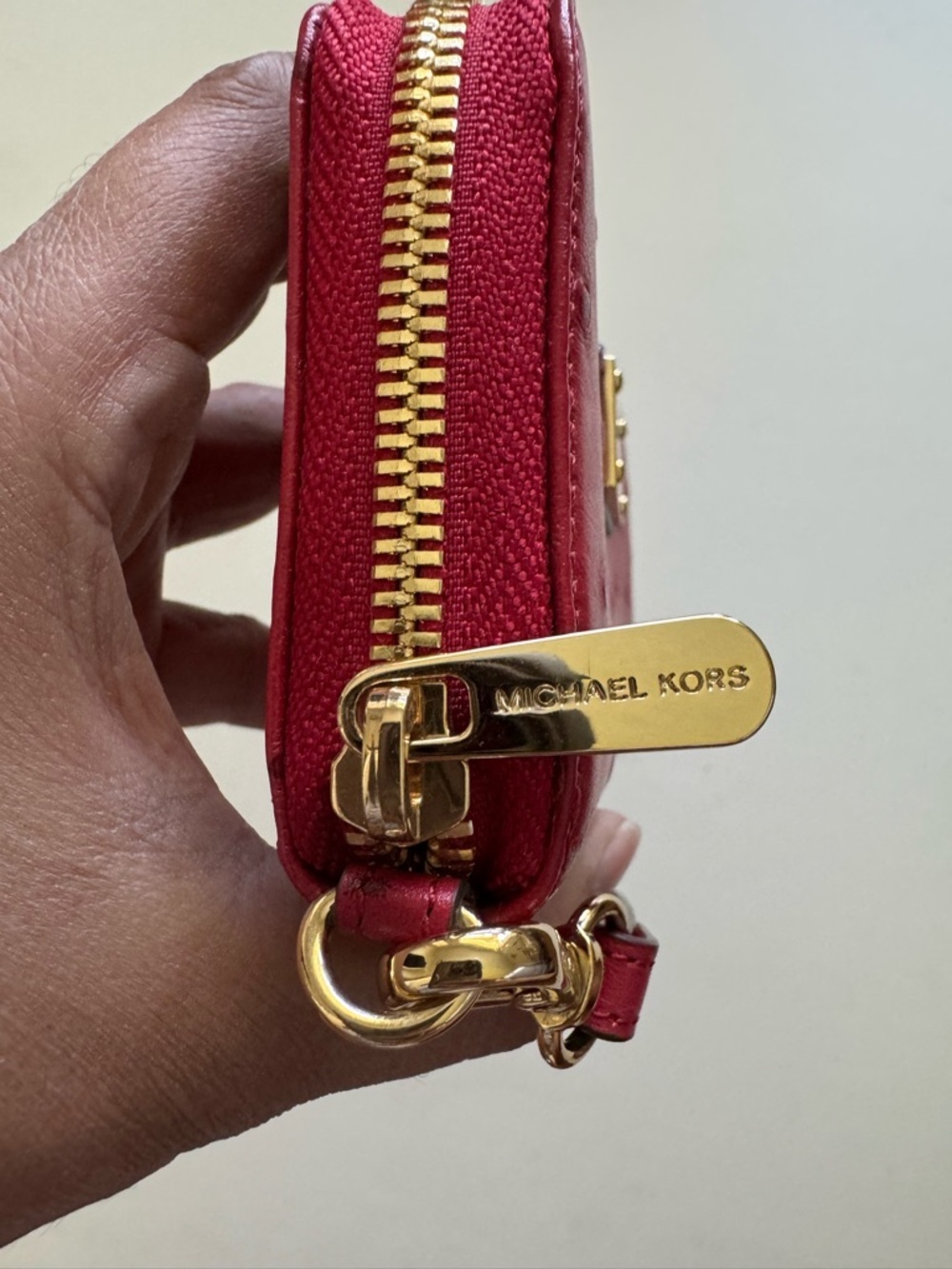 Michael Kors Red Ostrich Leather Small Wallet Wristlet Zip Around - Picture 3 of 8